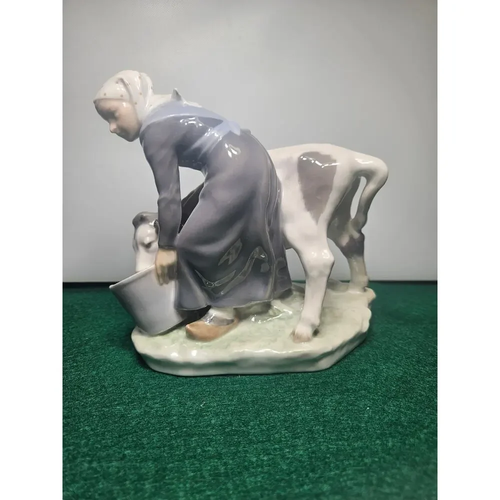 Royal Copenhagen farm girl and boy tending cows Figures c.1950 6.5